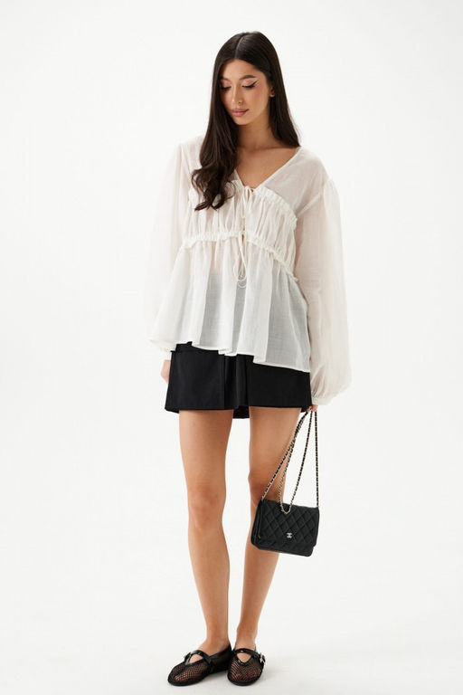 Блузка Annete А2142 свободного кроя белая из рами фото 9