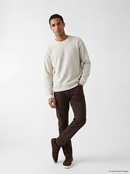 Bisiklet Yaka Fitilli Erkek Sweatshirt