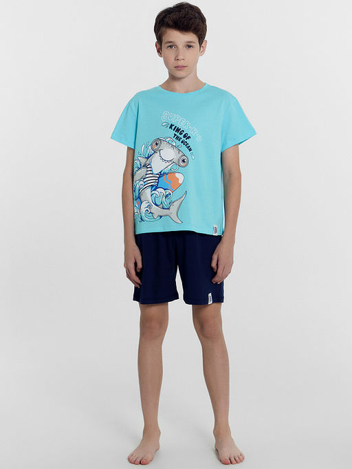 Комплект для мальчиков (футболка, шорты) бирюзовый с печатью - Mark formelle фото 3