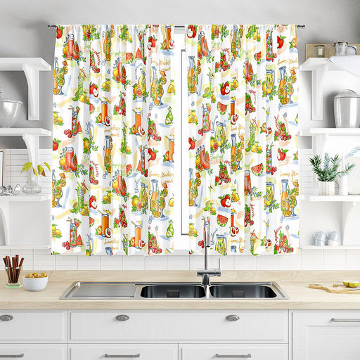 Шторы для кухни, 2шт 148х160см "Лимонад", на шторной ленте, хлопок "Комфорт" 171г/м2, упаковка классическая, пакет ПВХ 28х41см, "Домашняя мода" (Россия)