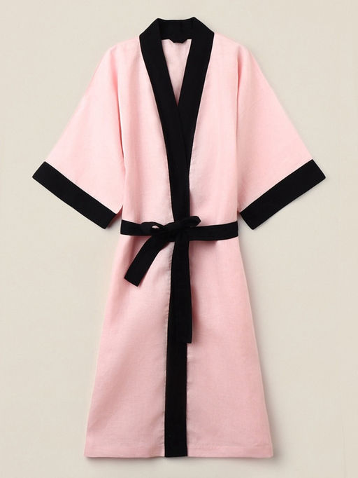 Халат женский длинный SL HOME Rose, размер 44-52, лён 100%, розовый