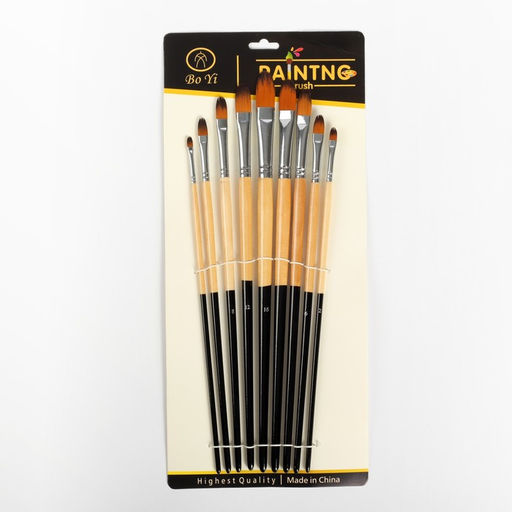 Набор кистей для рисования, нейлон, 9 штук: № 0, 2, 4, 6, 8, 10, 12, 14, 16, закругленные, с длинными ручками, международный размер