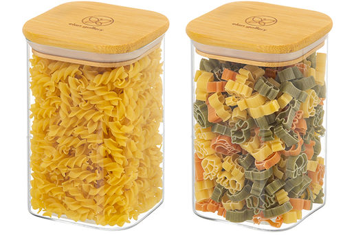 Набор 2 банок д/хранения 1,1 л 10*10*15,5 см "Crystal glass"+ бамбук.крышк с силикон.проклад, стекло