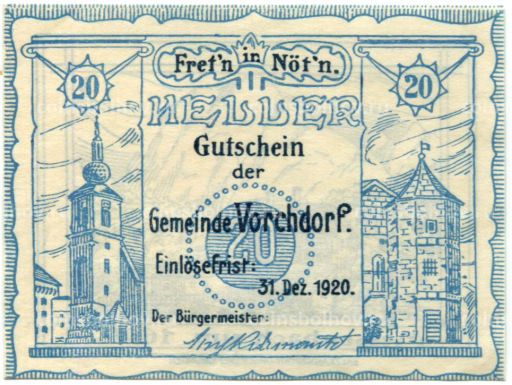 20 геллеров 1920 года Австрия Форхдорф (нотгельд)