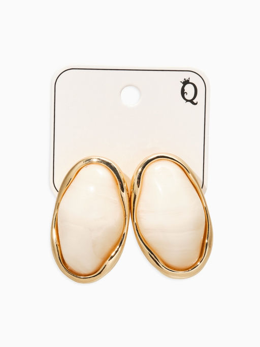 Серьги «Стиль» овал вытянутый, белые в золоте