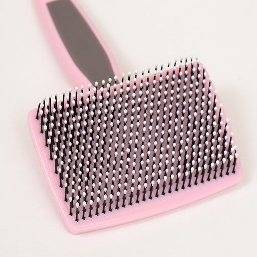 Пуходерка пластиковая мягкая с закругленными зубьями, средняя, 9 х 15,5 см, розовая с черным 96145 - Пижон фото 3