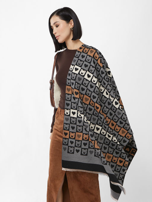 в составе ШЕРСТЬ и КАШЕМИР  Большой, мягкий, теплый двусторонний палантин с принтом. - Tantino фото 5