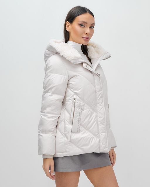 Куртка зимняя женская из овчина стильная и модная бежевого цвета 7348B - Visdeer фото 7