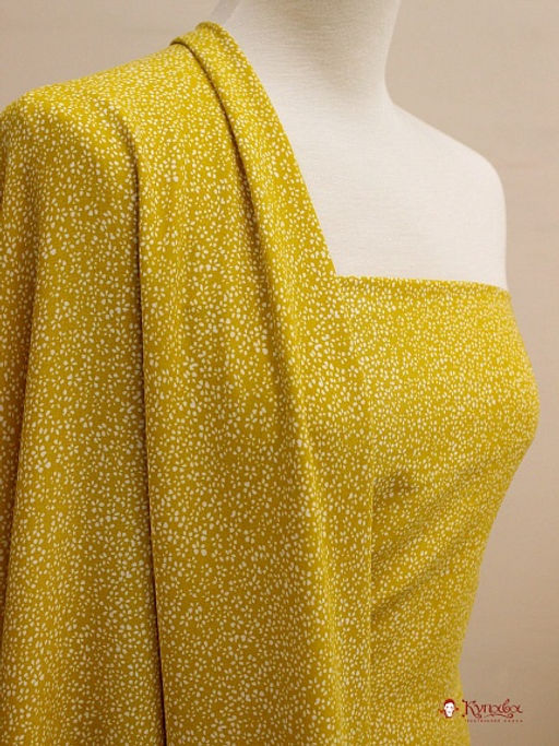 Штапель Мелкая цветочная рябь на желтой горчице, ш.1.44м, вискоза-100%, 90гр/м.кв - Купава фото 2