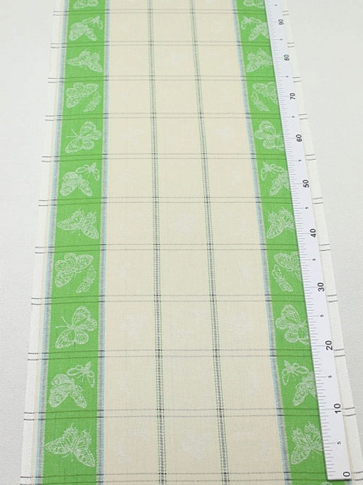 Холст полотенечный жаккард Бабочки по кайме цв.майский зеленый, ш.0.5м, лен-30%, хл-70% - Купава фото 2