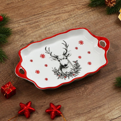 Блюдо новогоднее «Снежный олень», 23×13×2.5 см, ручная работа