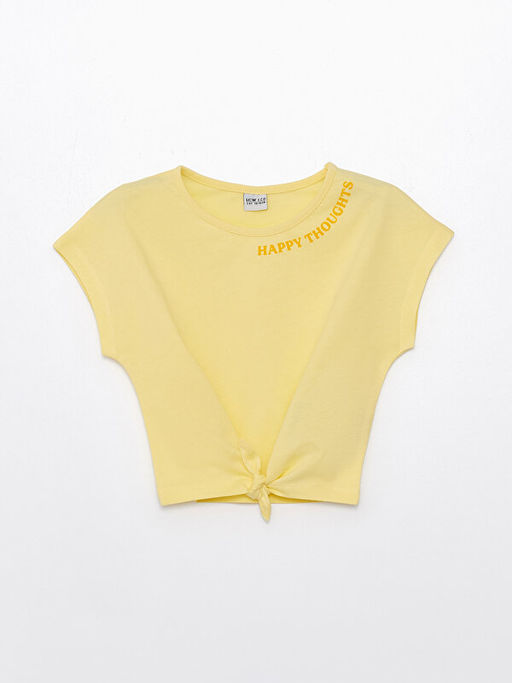 Bisiklet Yaka Bask?l? K?z ?ocuk Ti??rt