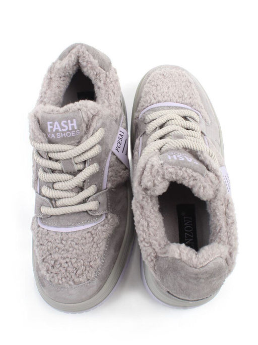 04-P124-3C GRAY Кроссовки демисезонные женские (натуральная замша, искусственный мех)