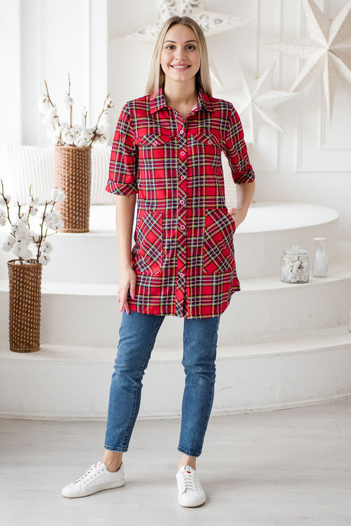 Туника женская из кулирки Ария красная клетка - Амадэль фото 6