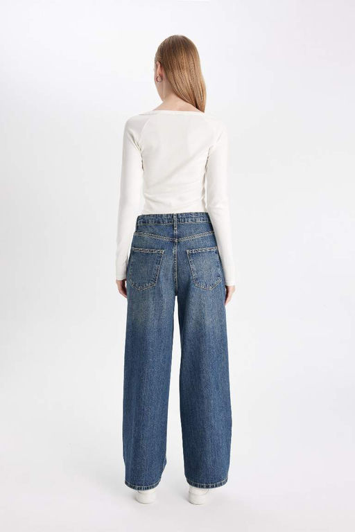 Мешковатые джинсовые брюки длиной до щиколотки с высокой талией и складками - Defacto фото 6