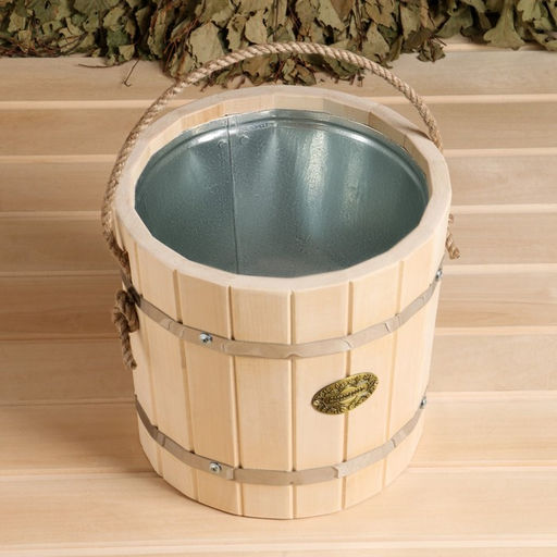 Ведро для бани и сауны, 7 л, липа, оцинкованная вставка, ручка - верёвка, «Добропаровъ»