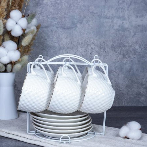 Чайный набор 12 предметов 220 мл / TC69M-12M 230 /уп 8/ Плетенка костяной фарфор, металл подст - ГалеонТрейд фото 3