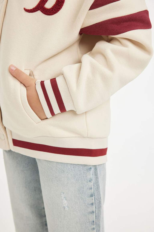 Мягкий пушистый кардиган с толстым внутренним воротником для девочек и принтом - Defacto фото 6