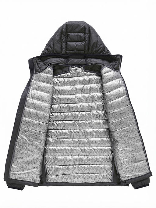 Куртка мужская гибридная стёганая с капюшоном с графеновой подкладкой черного цвета 9621_1Ch
