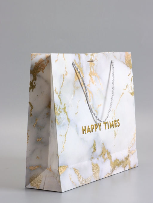 Пакет подарочный ламинированный «Мрамор», белый, с бантиком, 35×30×10 см