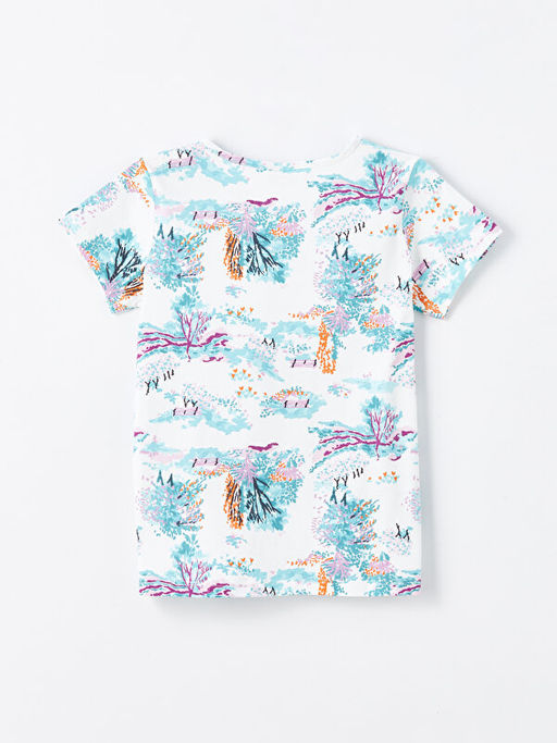 Bisiklet Yaka Bask?l? K?sa Kollu K?z ?ocuk Ti??rt - Waikiki фото 2