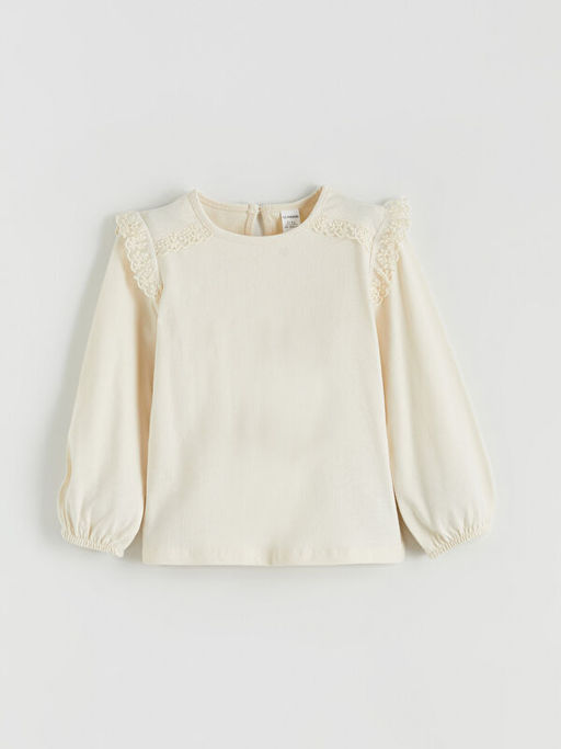 Bisiklet Yaka Dantel Detayl? K?z ?ocuk Ti??rt