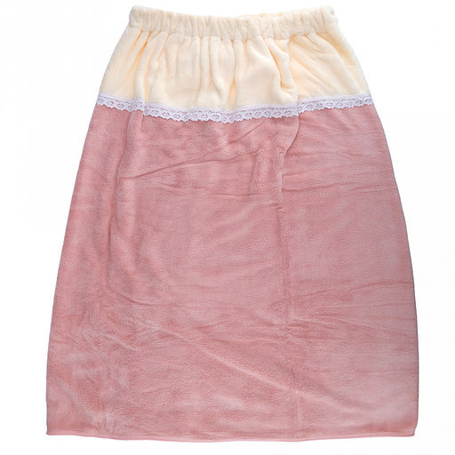 Полотенце (парео) махровое "Куколка" 80х165см, хлопок 100%, на резинке с липучкой, на кнопке, ажурный кант; с чалмой на пуговице 68х25см, розовый (Китай)