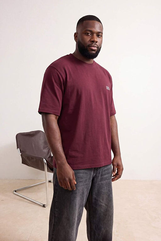 B_y_k Beden Bordo Oversize/Geni_ %100 Pamuk Slogan Bask_l_ T-Shirt TMNSS26BF00004 - Trendyolmilla фото 2