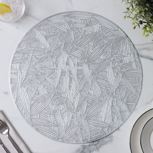 Набор салфеток сервировочных на стол Доляна Листья, d=38 см, 4 шт, цвет серебряный  фото 9