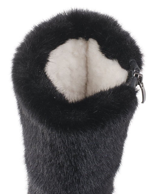 Унты женские на литой подошве. Черные., "Норка" черная. Молния.