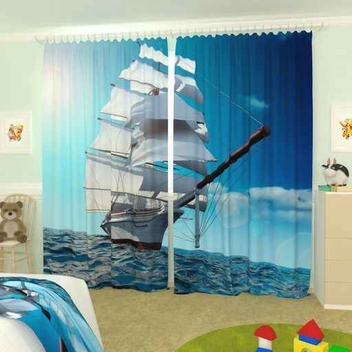 Детские фотошторы Белый парусник Блэкаут/150 см/250 см
