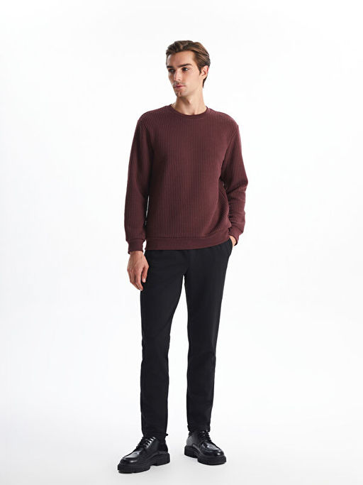 Bisiklet Yaka Uzun Kollu Erkek Dokulu Sweatshirt