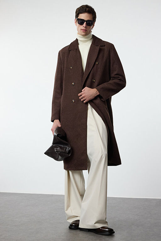 Kahverengi Loose Fit Kruvaze Uzun Ka_e K__l_k Kaban TMNAW23KB00003 - Trendyolmilla фото 2