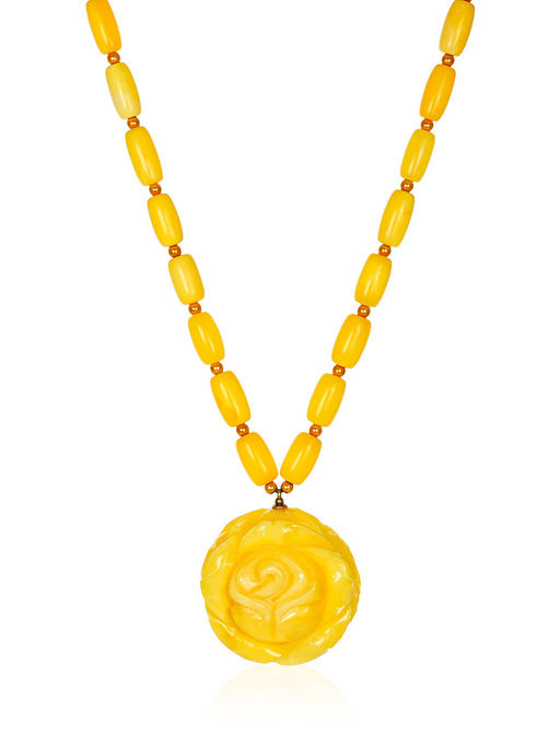 Очаровательное колье из натурального янтаря Чайная роза