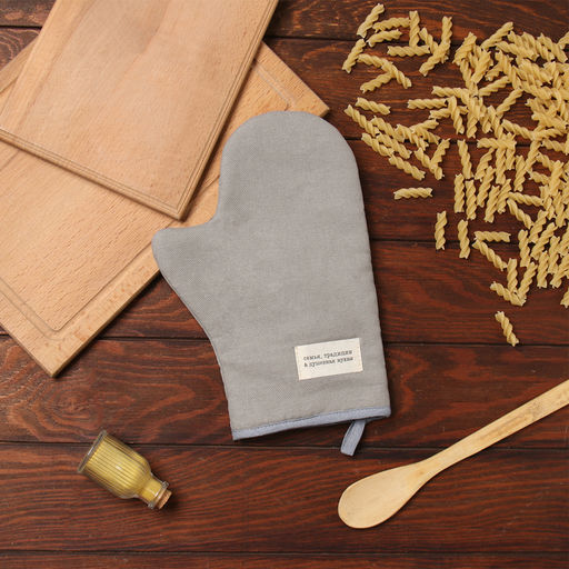 Варежка-прихватка Доляна Душевная кухня цв.серый 20х28см, рогожка, 100% х/л  фото 5