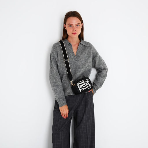 Сумка женская кросс-боди на молнии, 18×7×16 см, с животным принтом, чёрная