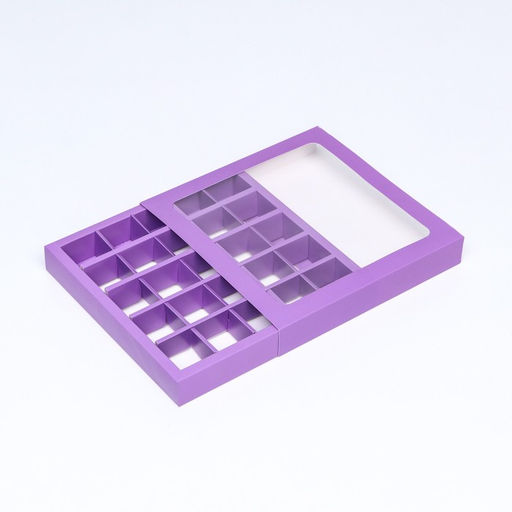 Коробка для конфет 25 шт с окном, 22 х 22 х 3,5 см, сиреневый - UPAK LAND фото 3
