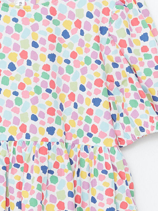 Bisiklet Yaka Bask?l? K?z ?ocuk Elbise