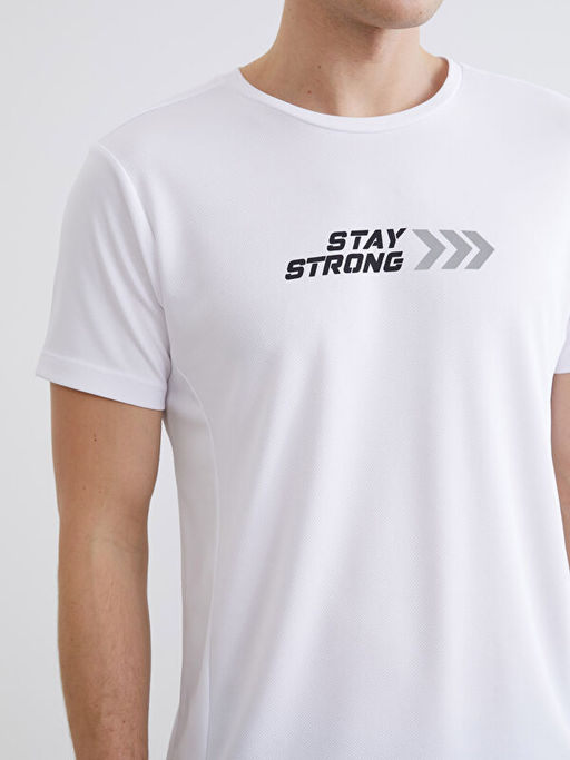 Bisiklet Yaka Bask?l? Erkek Spor Ti??rt