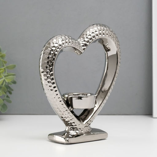 Подсвечник на 1 свечу Сердце на подставке, d=4 см, серебро, 17?5.5?19.5 см