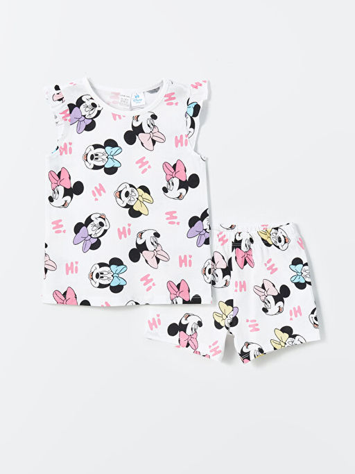 Bisiklet Yaka Minnie Mouse Bask?l? K?z Bebek ?ortlu Pijama Tak?m?