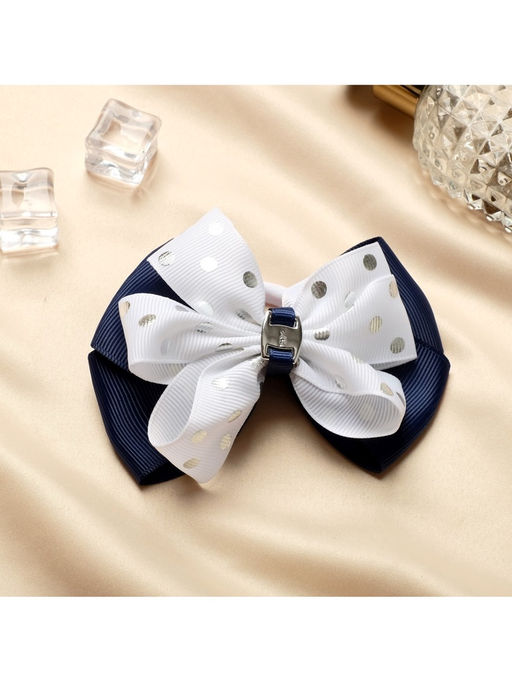 Цена за 6 шт. Бант для волос на резинке «Школьница», горох серебро, 8 см, бело-синий