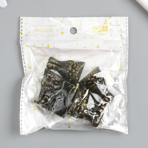 Цена за 6 шт. Уголок (ножка) для шкатулки металл Маска бронза 3,7х2,9 см - Арт узор фото 2