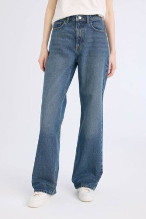 Straight Wide Yuksek Bel Genis Paca Jean Kar Y?kamal? Pantolon