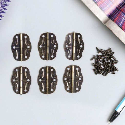 Цена за 3 шт. Петля для шкатулки металл фигурная, под бронзу, набор 6 шт., 1.9×2.8 см