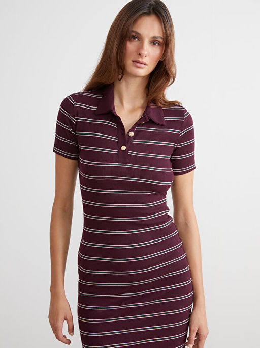 Polo Yaka ?izgili Elbise