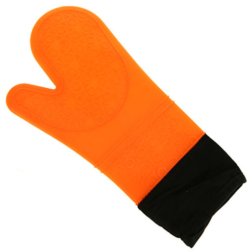 Прихватка-варежка (рукавица) силиконовая 37х18х1,5см, с манжетом, подкладка х/б с синтепоном, цвета в ассортименте: оранжевый; серый; голубой; салатовый (Китай)