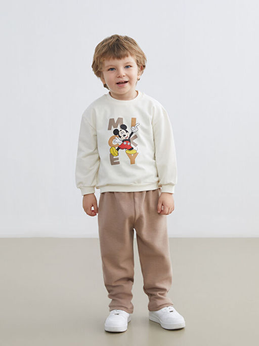 Mickey Mouse Bask?l? Erkek Bebek Sweatshirt ve E?ofman Alt 2li Tak?m