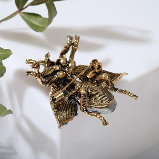 Брошь «Муха», крупная, тёмно-синяя в чернёном золоте