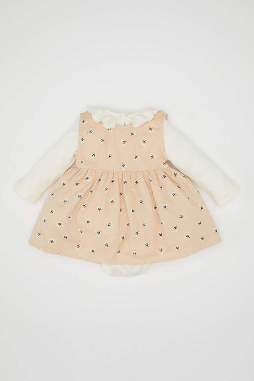 Платье из саржи с длинными рукавами и цветочным принтом для маленьких девочек, комплект из 2 предметов - Defacto фото 5